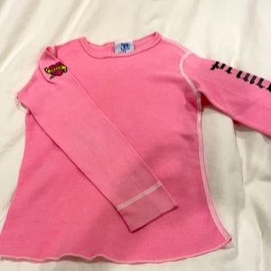 Girls pink long sleeve waffle tee, size 6Y
